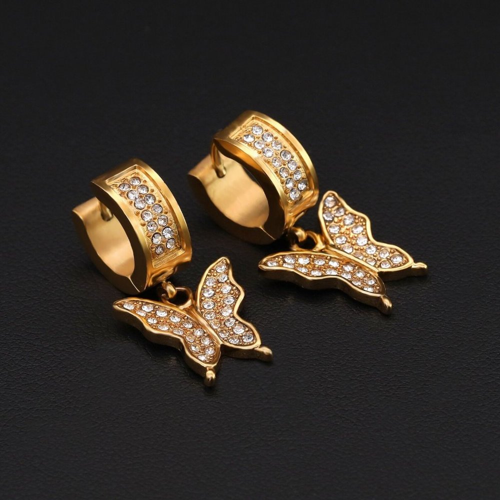 Butterfly Gold Diamond Hoop Earrings
